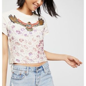 Free People Distressed Crop Top NWT Beadwork Eagle